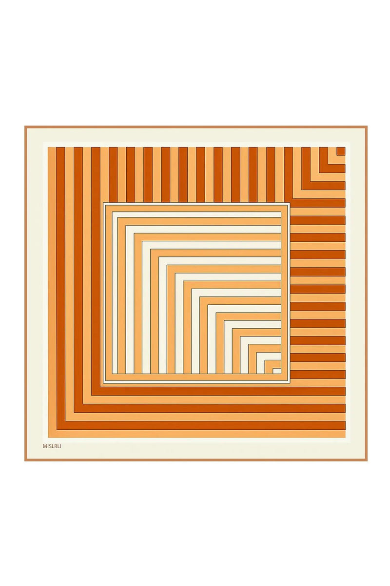 Kiremit Geometrik Çizgili İpek Eşarp