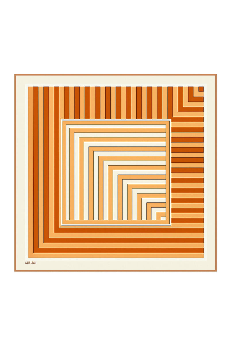 Kiremit Geometrik Çizgili İpek Eşarp  Mısırlı