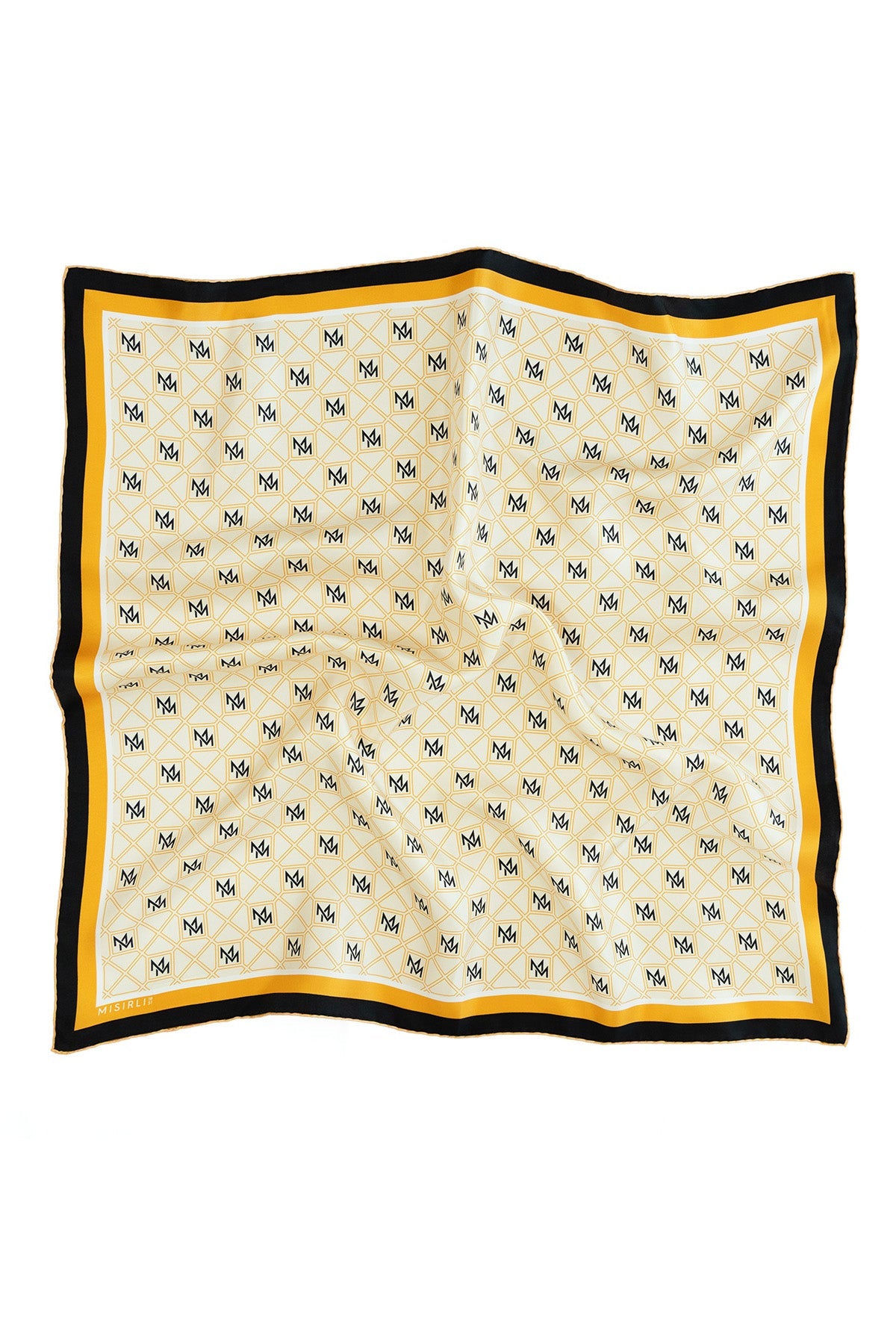 Oranj Siyah Monogram Desenli İpek Eşarp  Mısırlı