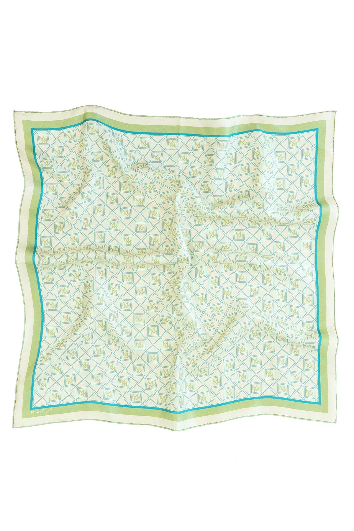 Pudra Mint Monogram Desenli İpek Eşarp  Mısırlı