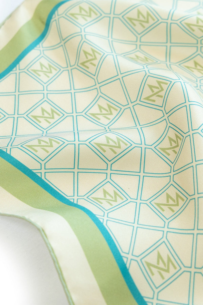 Pudra Mint Monogram Desenli İpek Eşarp