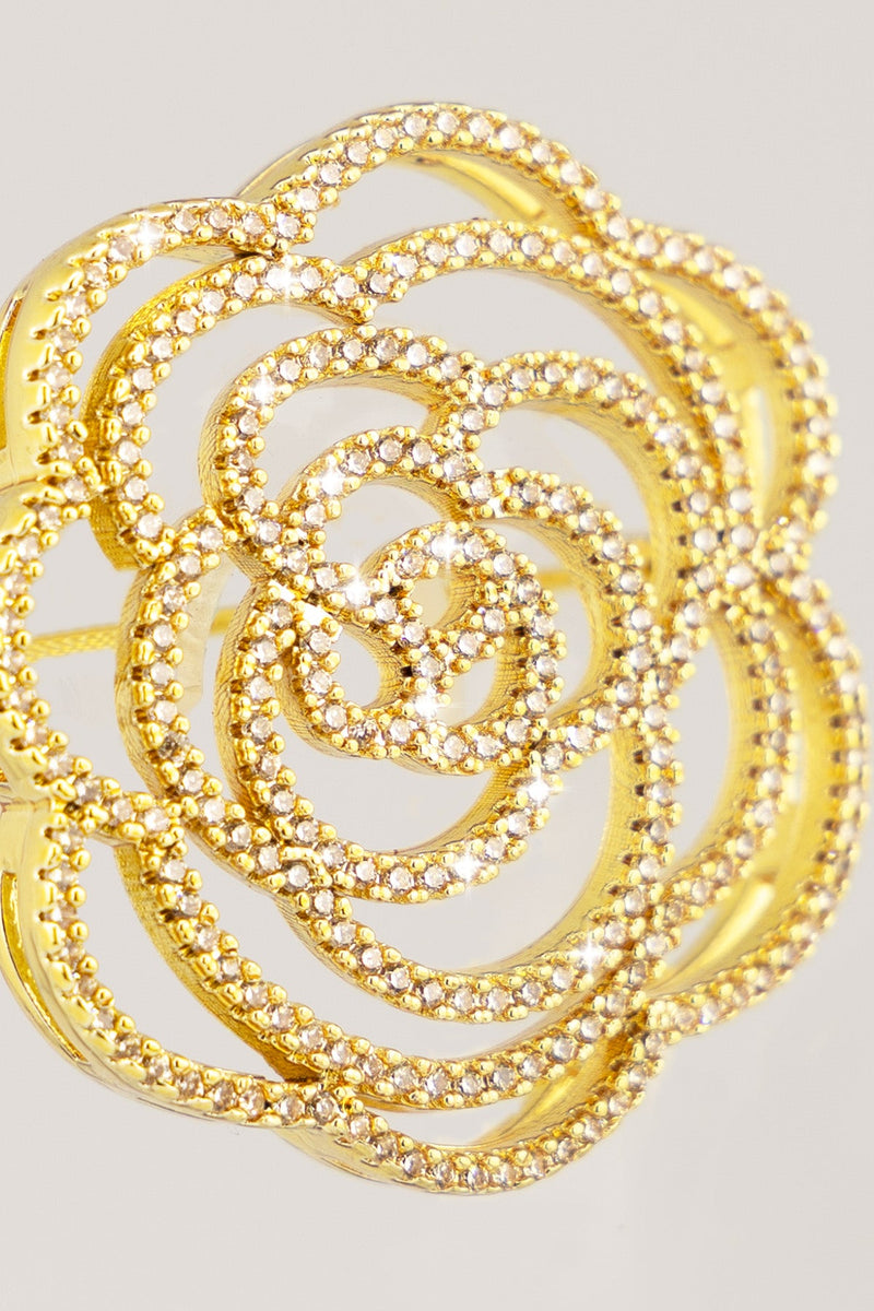 Gold Taş İşlemeli Gül Broş  Mısırlı