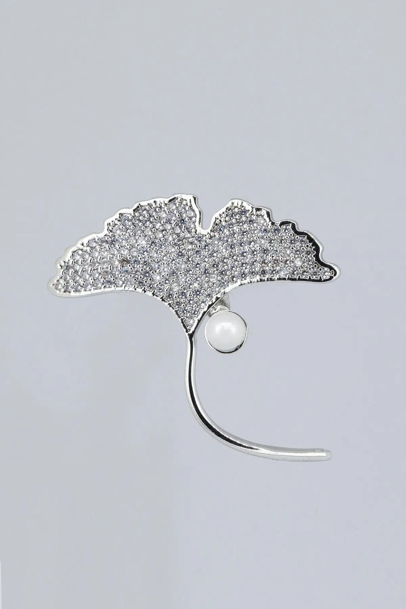 Silver Taş İşlemeli İncili Yaprak Broş  Mısırlı 1951