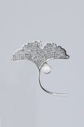 Silver Taş İşlemeli İncili Yaprak Broş