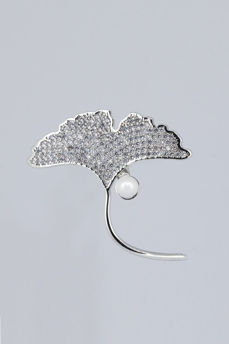 Silver Taş İşlemeli İncili Yaprak Broş  Mısırlı