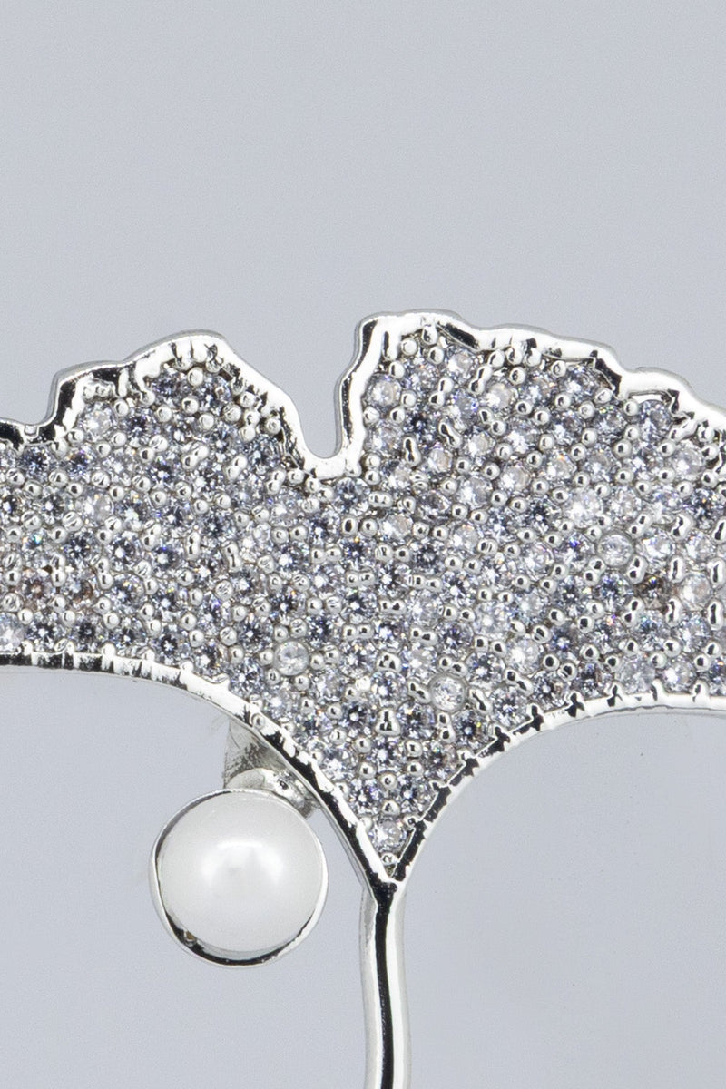 Silver Taş İşlemeli İncili Yaprak Broş  Mısırlı