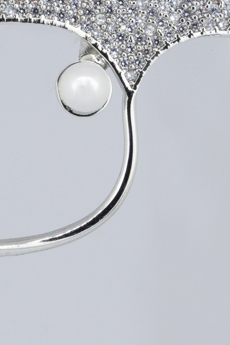Silver Taş İşlemeli İncili Yaprak Broş  Mısırlı