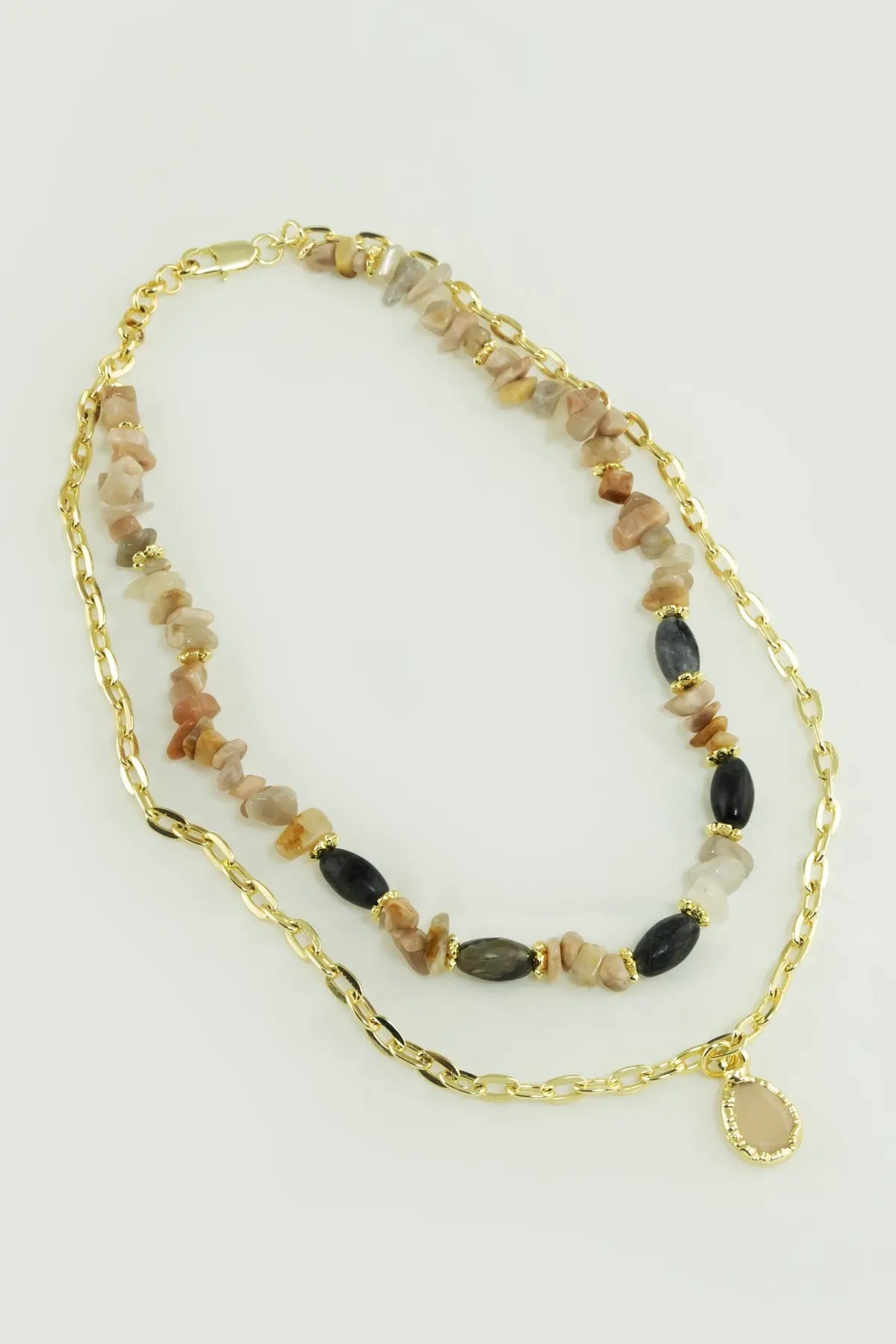Multicolor Gold Zincirli Doğal Taş Kolye  Mısırlı 1951