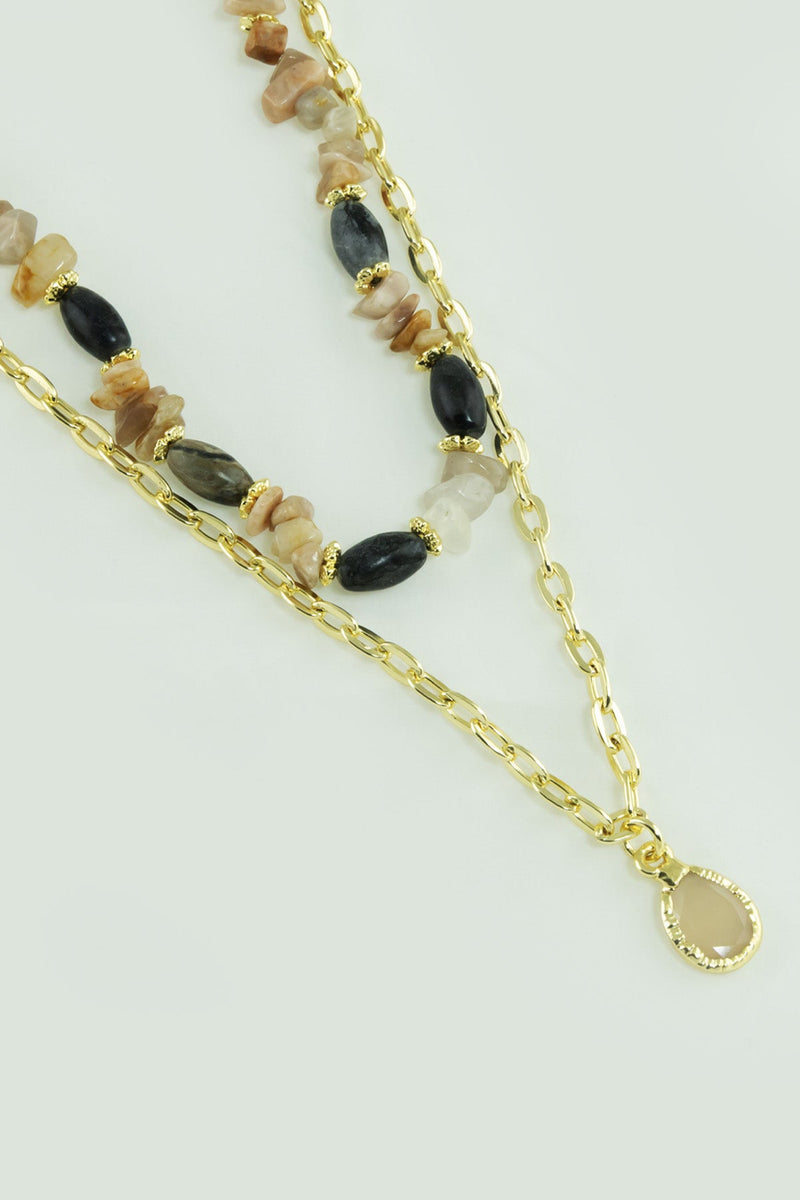 Multicolor Gold Zincirli Doğal Taş Kolye  Mısırlı