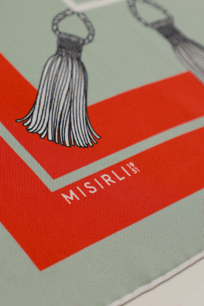 Mint Halat ve Püskül Desenli İpek Eşarp  Mısırlı