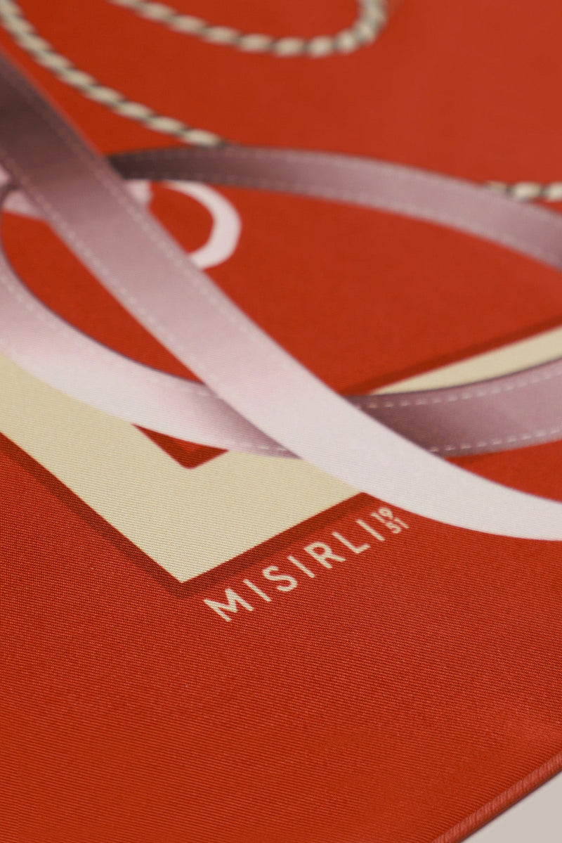 Kiremit Zincir ve Kemer Desenli İpek Eşarp  Mısırlı