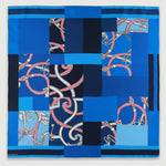 Mavi Patchwork Zincir Motifli İpek Eşarp  Mısırlı 1951