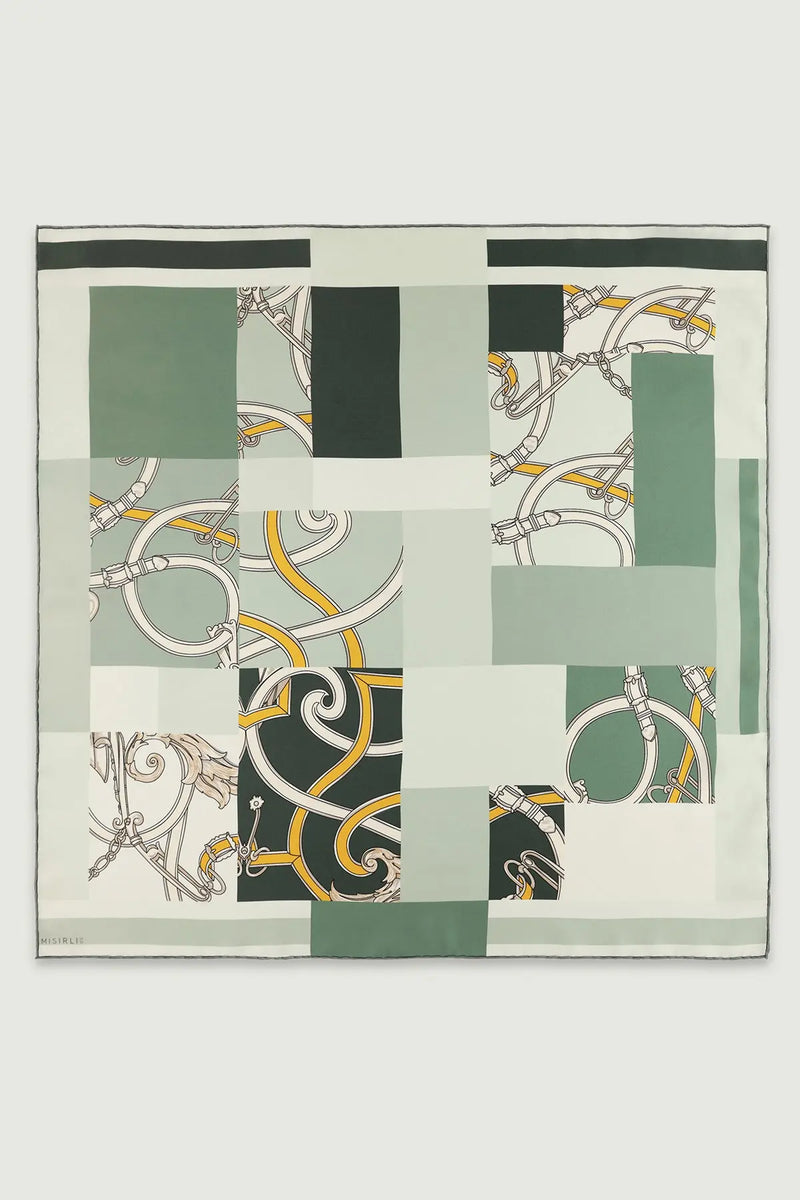 Mint Patchwork Zincir Motifli İpek Eşarp  Mısırlı 1951