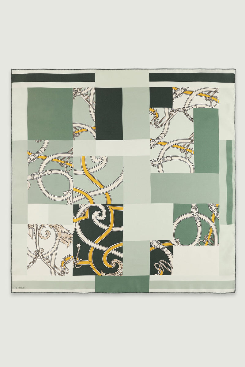 Mint Patchwork Zincir Motifli İpek Eşarp  Mısırlı