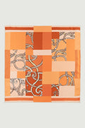 Şeftali Patchwork Zincir Motifli İpek Eşarp