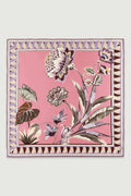 Pembe Vintage Floral Motifli İpek Eşarp