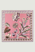 Pembe Vintage Floral Motifli İpek Eşarp