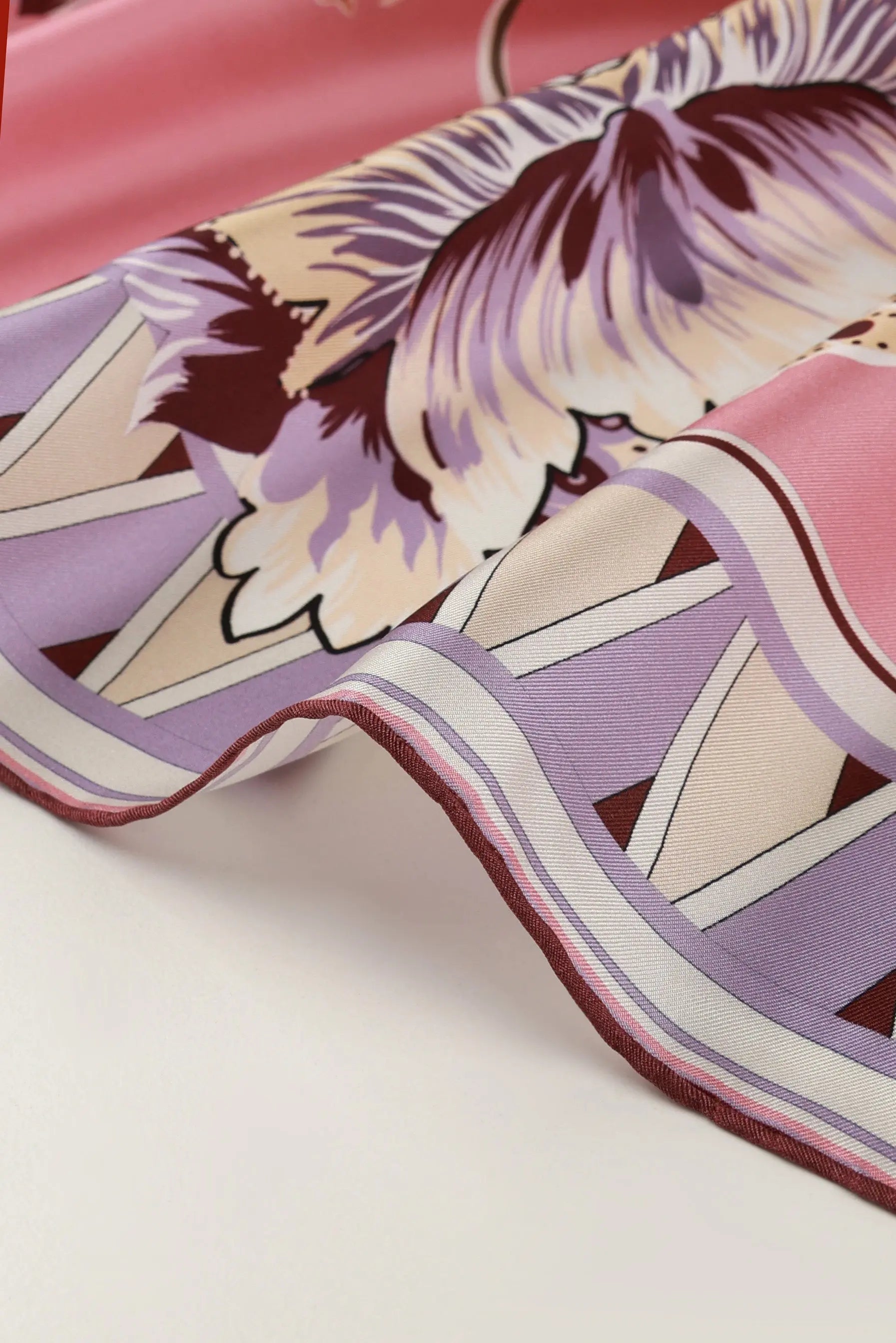 Pembe Vintage Floral Motifli İpek Eşarp  Mısırlı 1951