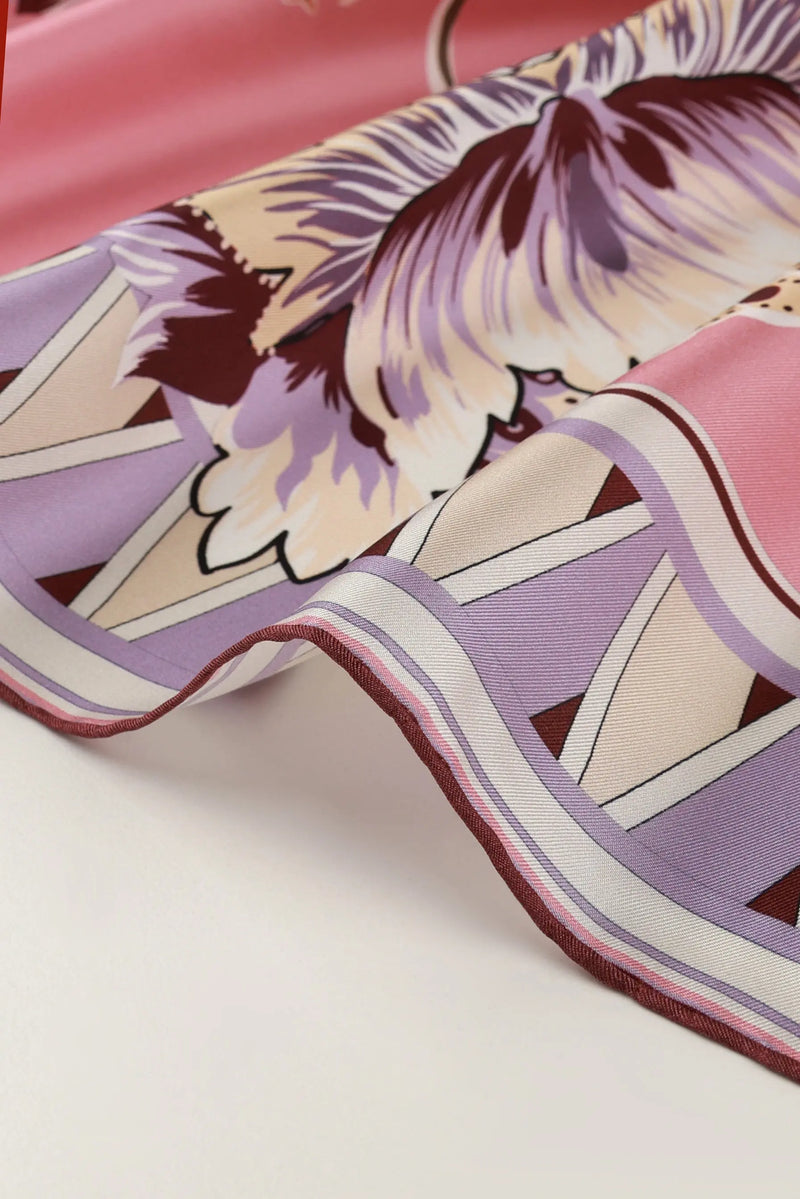 Pembe Vintage Floral Motifli İpek Eşarp  Mısırlı 1951