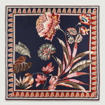 Lacivert Vintage Floral Motifli İpek Eşarp  Mısırlı 1951