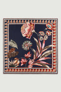 Lacivert Vintage Floral Motifli İpek Eşarp
