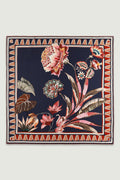 Lacivert Vintage Floral Motifli İpek Eşarp