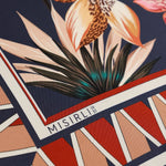 Lacivert Vintage Floral Motifli İpek Eşarp  Mısırlı 1951