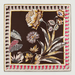 Kahverengi Vintage Floral Motifli İpek Eşarp  Mısırlı 1951