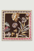 Kahverengi Vintage Floral Motifli İpek Eşarp