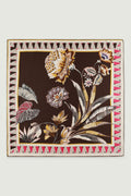 Kahverengi Vintage Floral Motifli İpek Eşarp