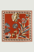 Kiremit Vintage Floral Motifli İpek Eşarp