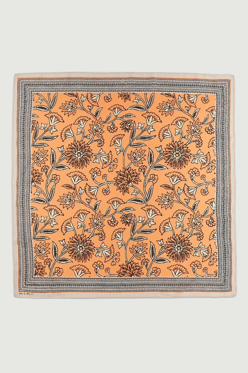 Şeftali Retro Floral Desenli İpek Eşarp  Mısırlı 1951