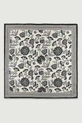 Siyah Retro Floral Desenli İpek Eşarp