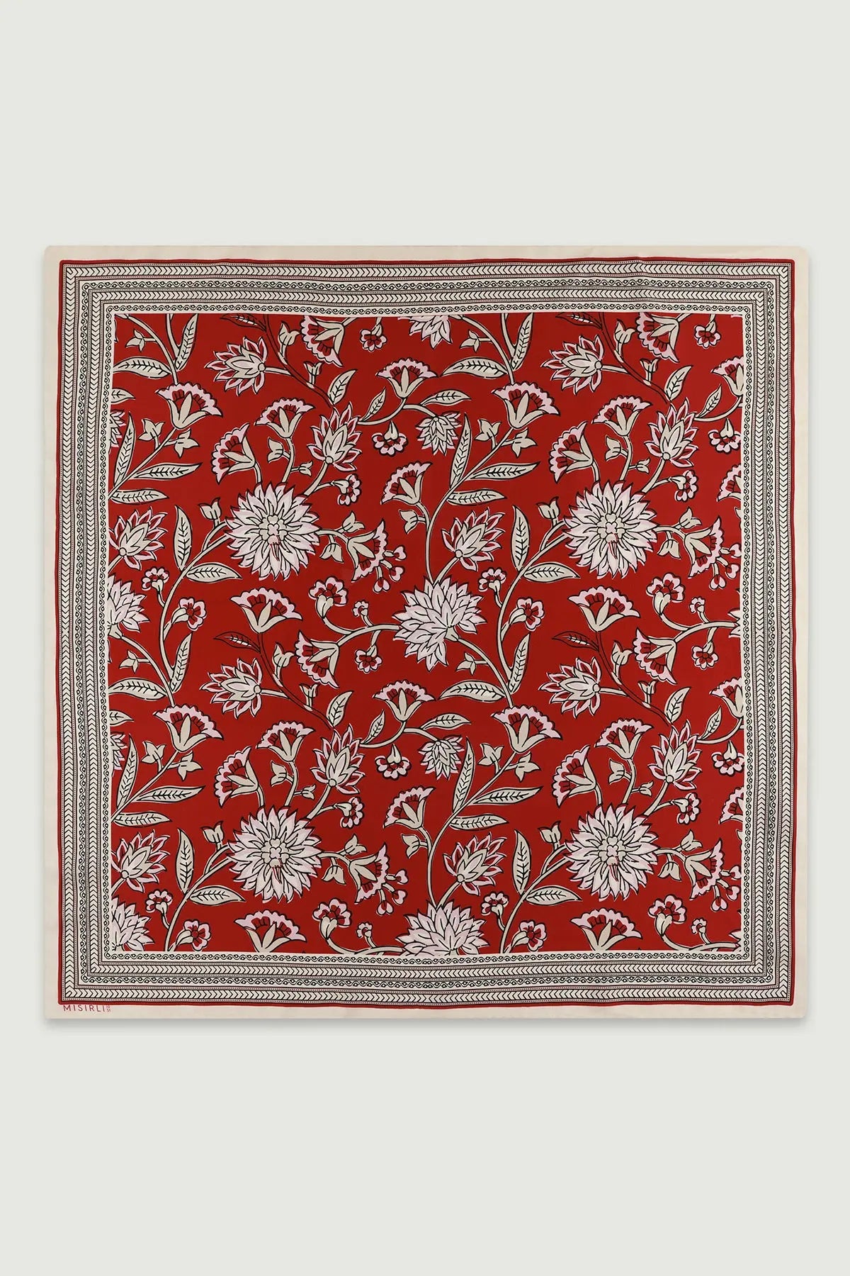Bordo Retro Floral Desenli İpek Eşarp  Mısırlı 1951