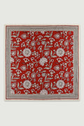 Bordo Retro Floral Desenli İpek Eşarp