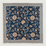 Lacivert Retro Floral Desenli İpek Eşarp  Mısırlı 1951