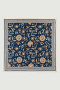 Lacivert Retro Floral Desenli İpek Eşarp