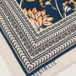Lacivert Retro Floral Desenli İpek Eşarp  Mısırlı 1951