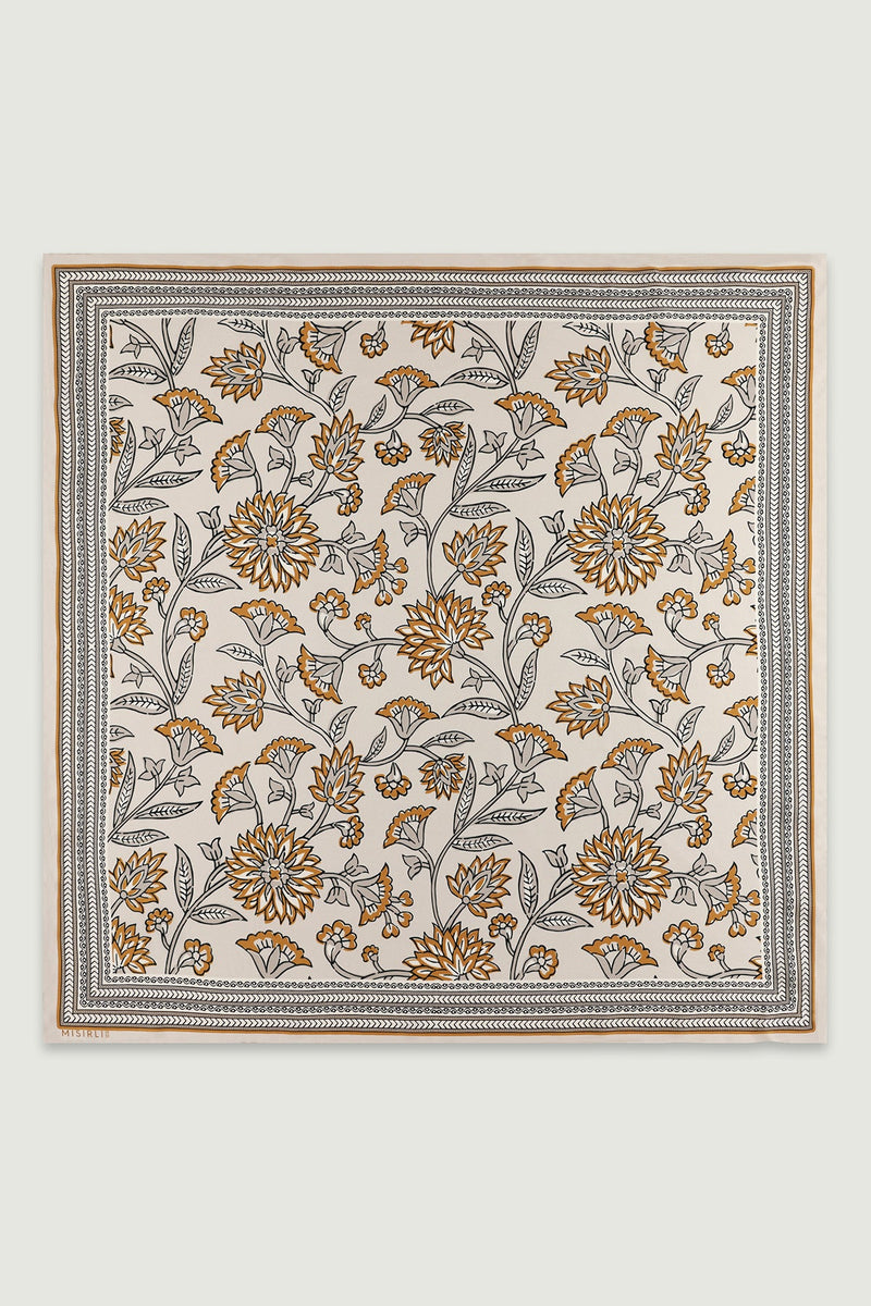 Taş Retro Floral Desenli İpek Eşarp  Mısırlı