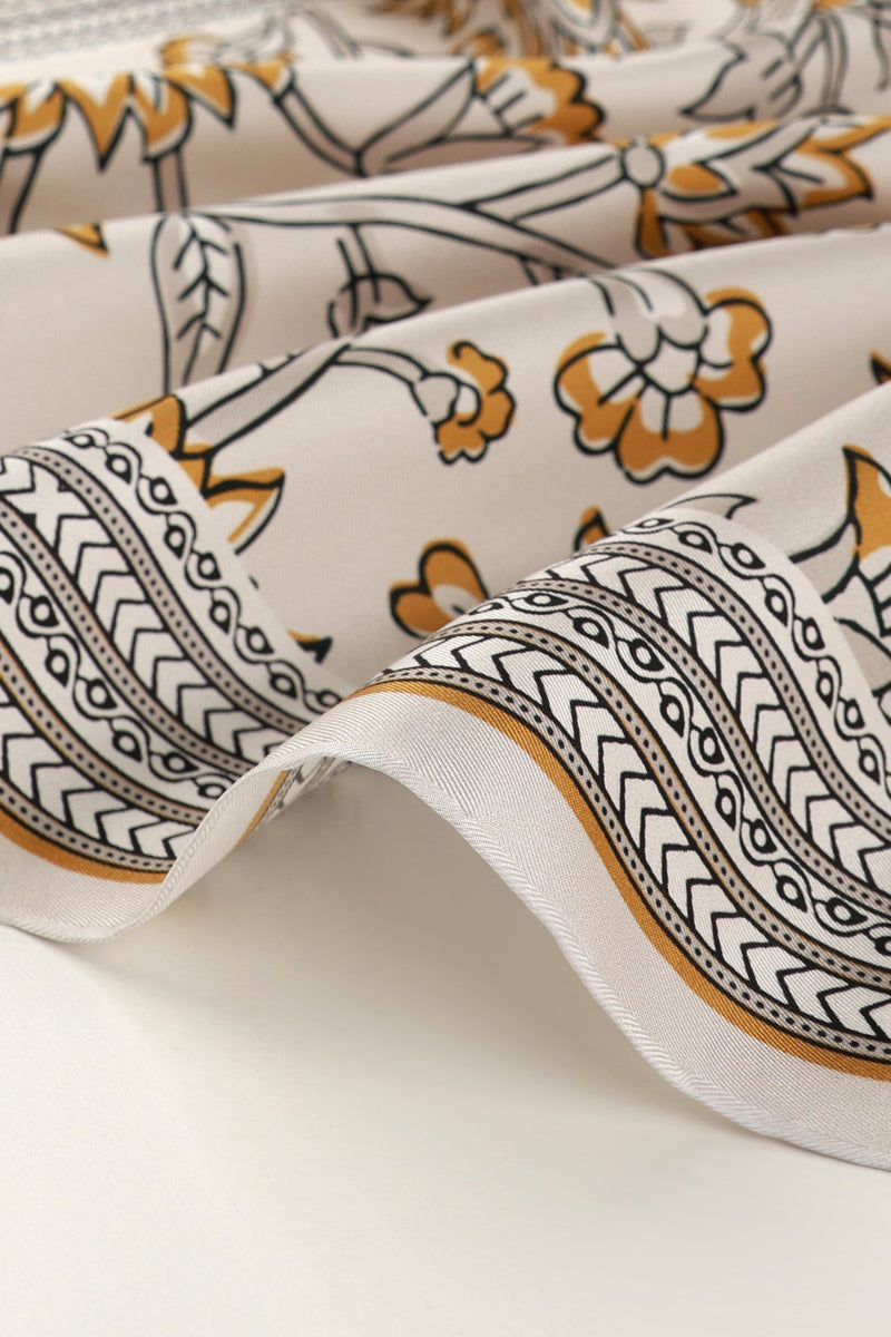 Taş Retro Floral Desenli İpek Eşarp  Mısırlı