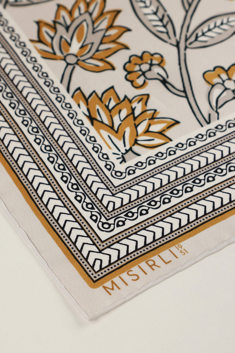 Taş Retro Floral Desenli İpek Eşarp  Mısırlı