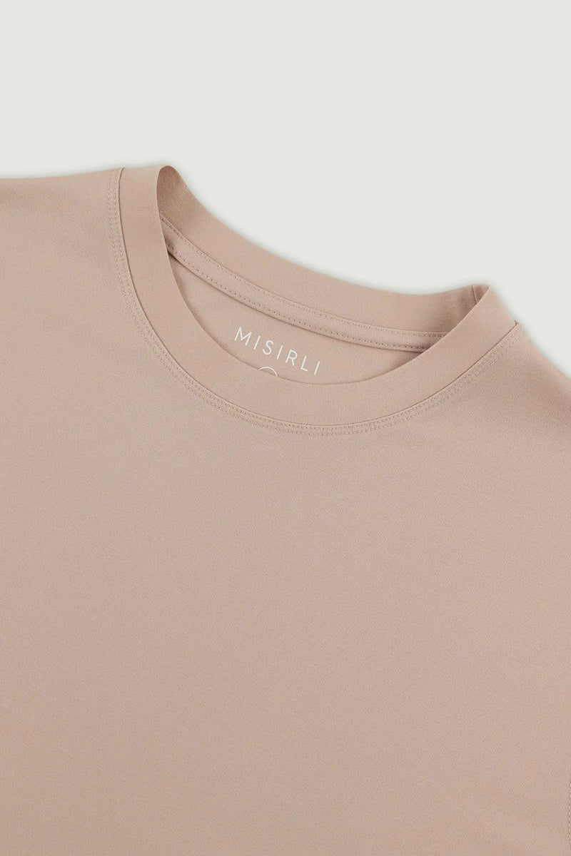 Bej Kısa Kollu Örme Erkek T-Shirt