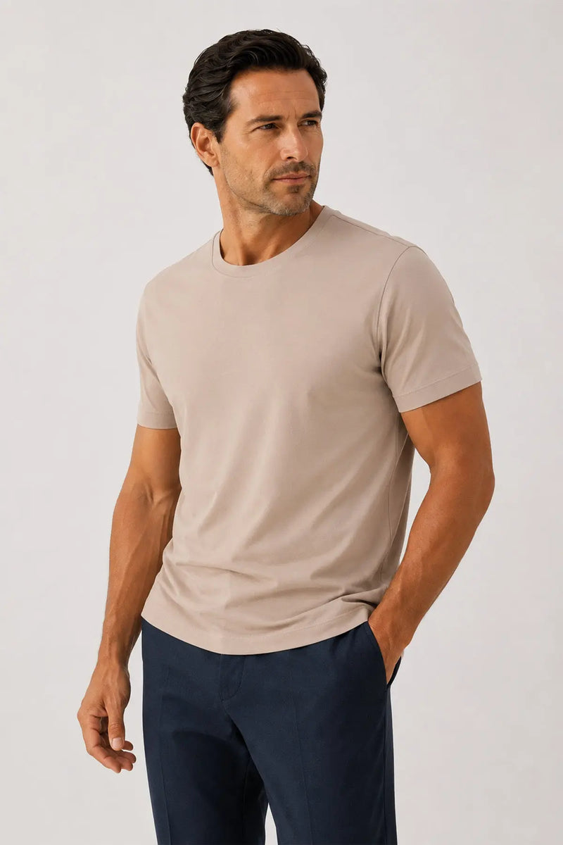 Bej Kısa Kollu Örme Erkek T-Shirt  Mısırlı