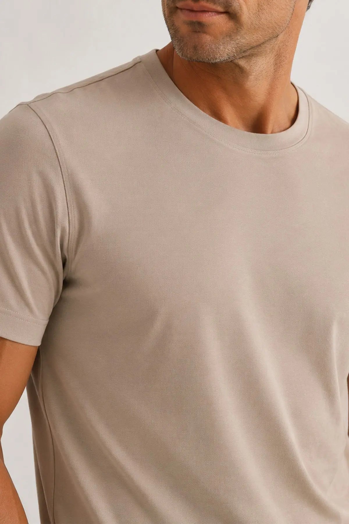Bej Kısa Kollu Örme Erkek T-Shirt  Mısırlı
