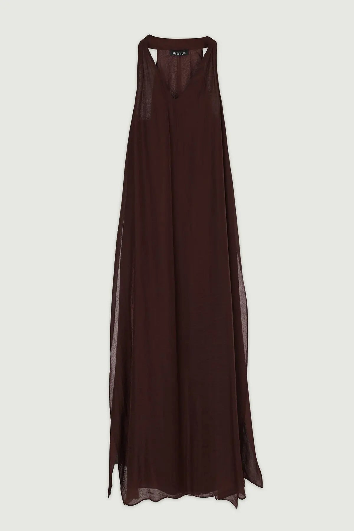 Bordo V Yaka Yan Yırtmaçlı Uzun Elbise  Mısırlı