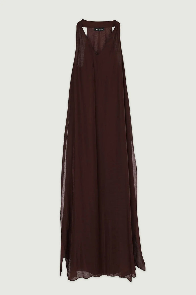 Bordo V Yaka Yan Yırtmaçlı Uzun Elbise