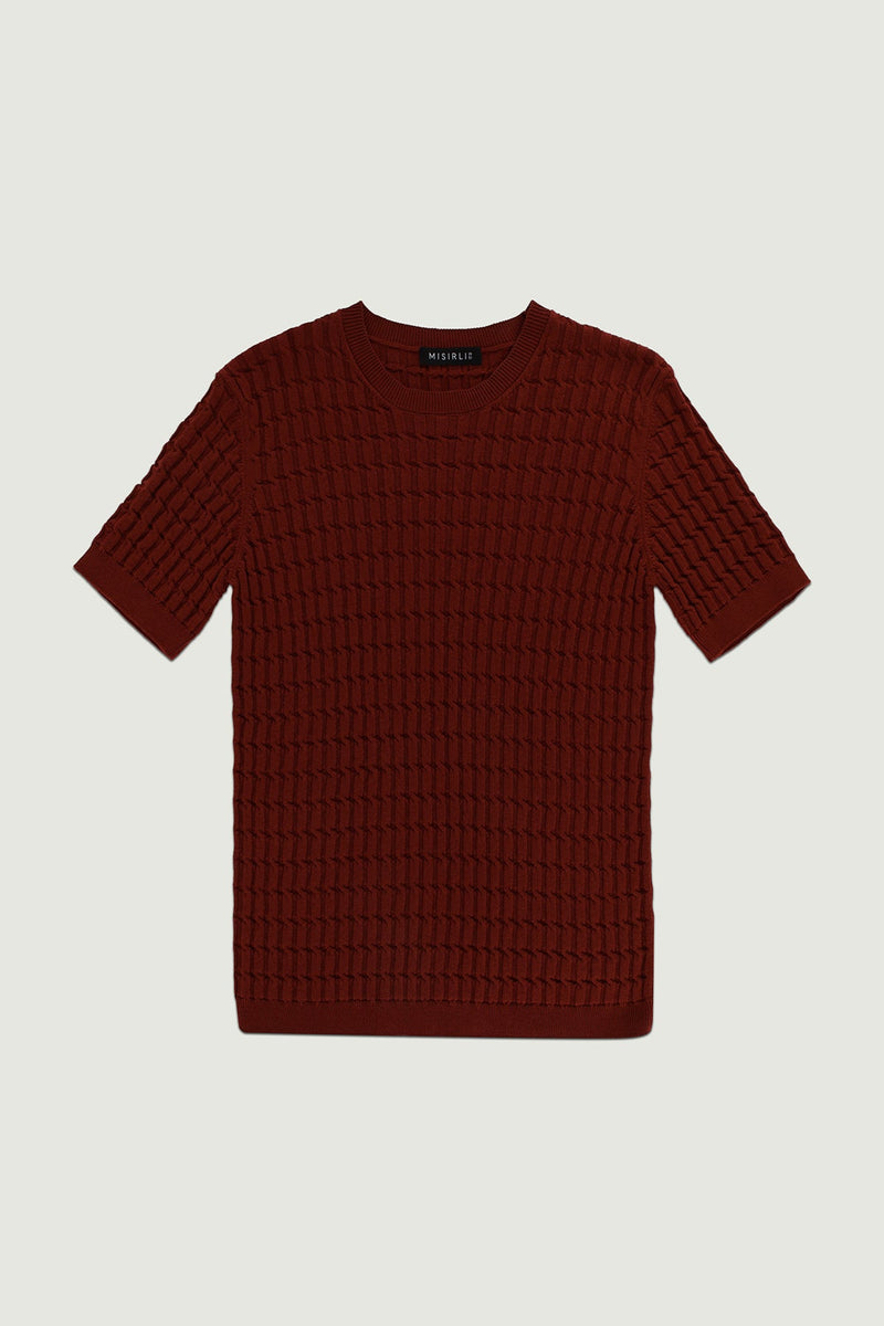 Bordo Örgü Dokulu Kadın T-Shirt  Mısırlı