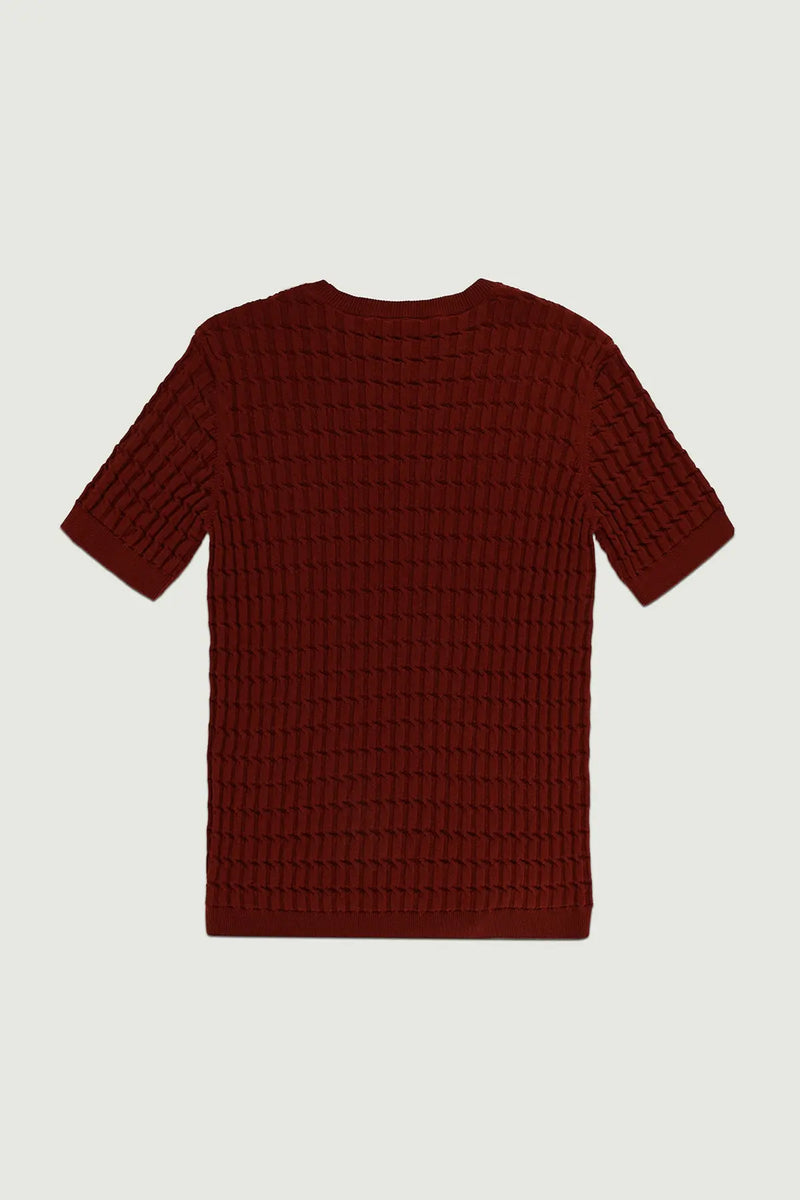 Bordo Örgü Dokulu Kadın T-Shirt