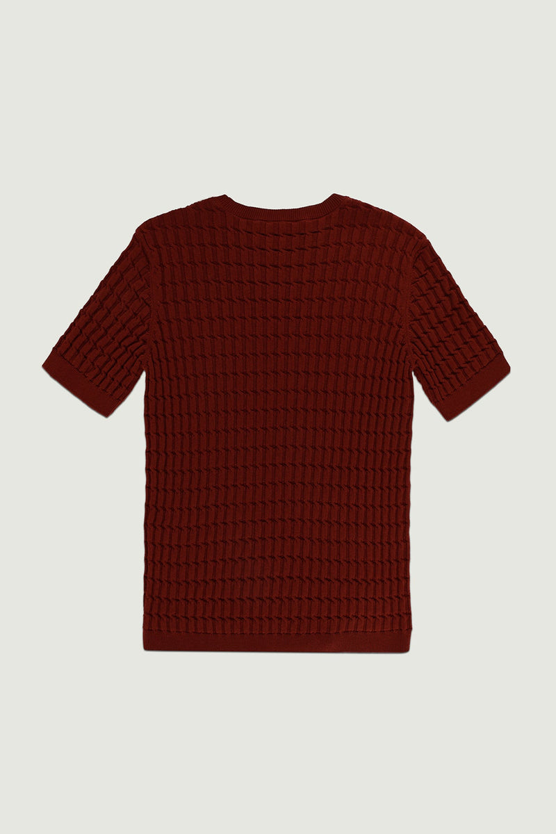Bordo Örgü Dokulu Kadın T-Shirt  Mısırlı