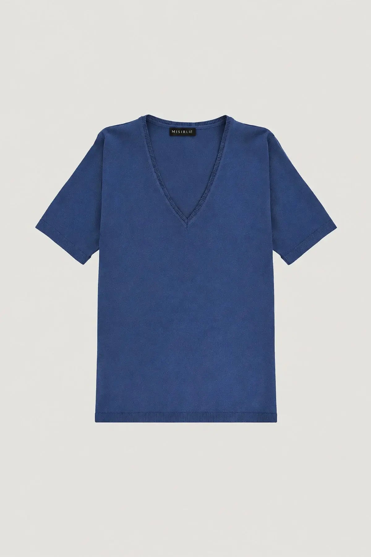 Lacivert V Yaka Triko Kadın T-Shirt  Mısırlı